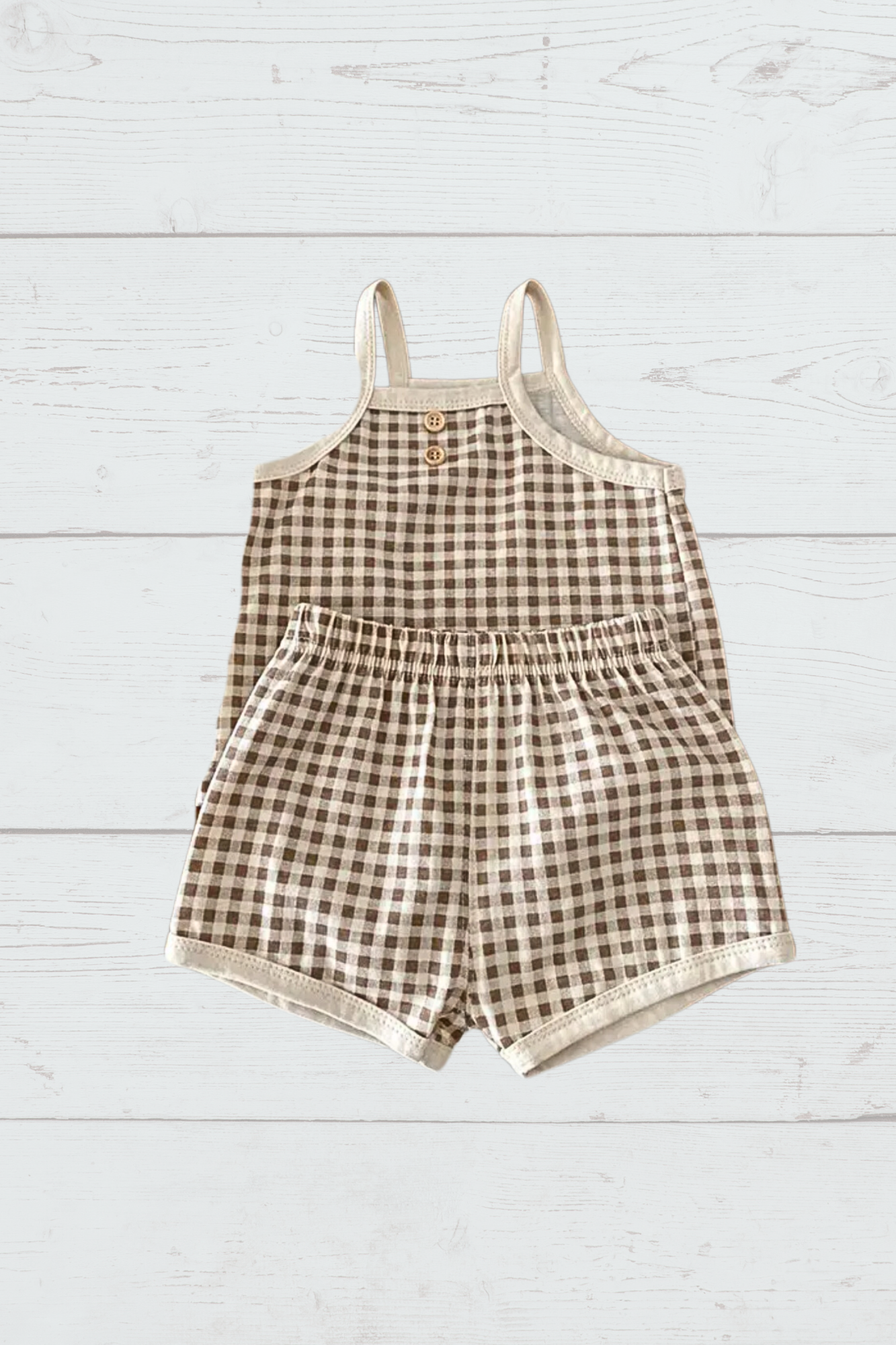 Brown Gingham Shorts Set