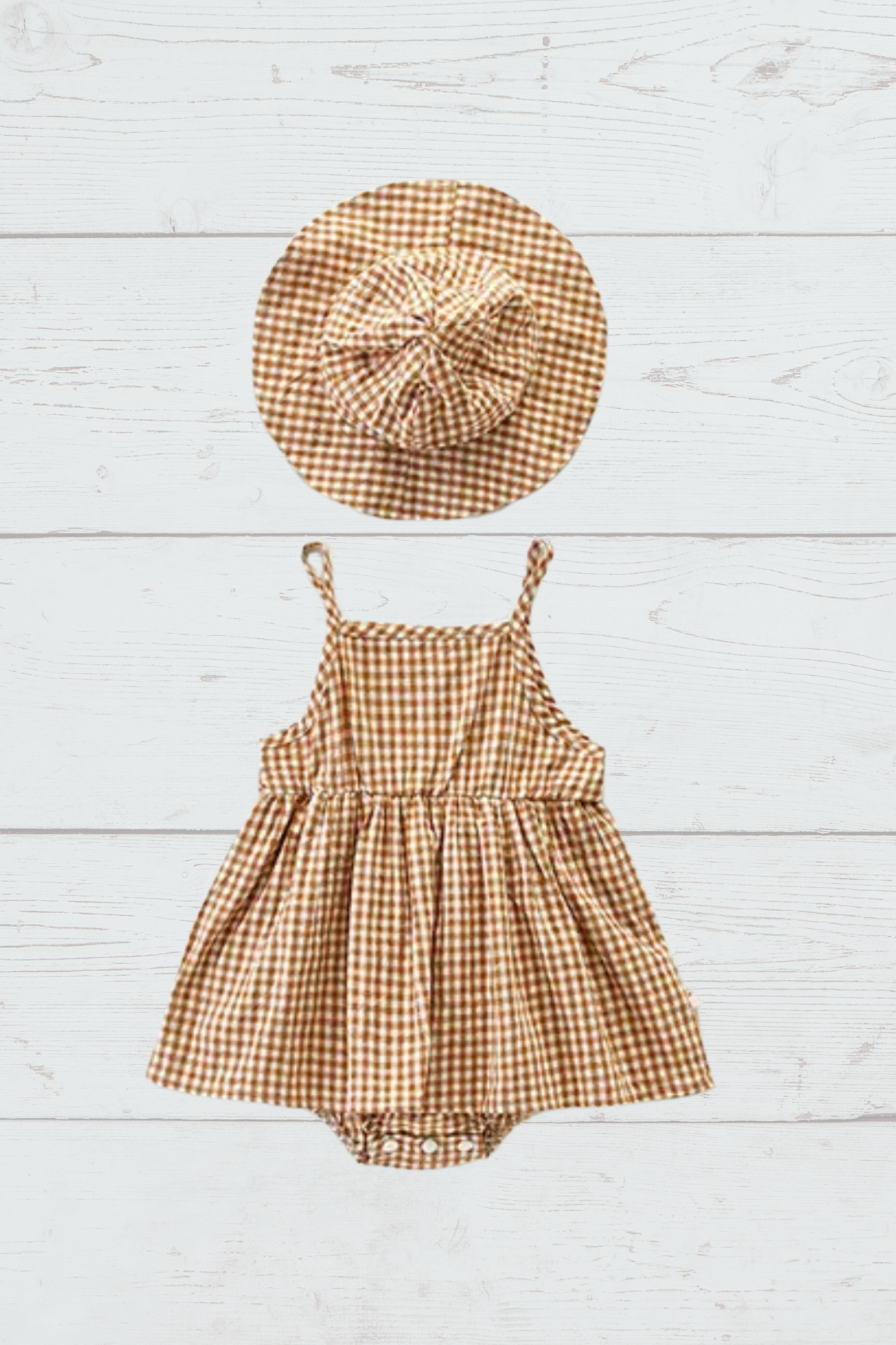 Brown Gingham Dress & Hat