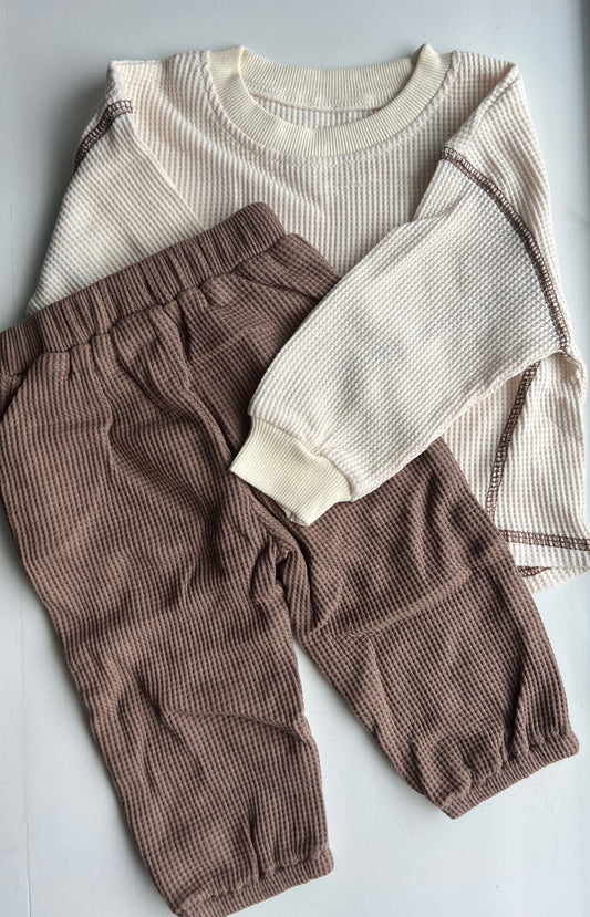 Beige/Coffee Long Sleeve Shirt and Pants Set