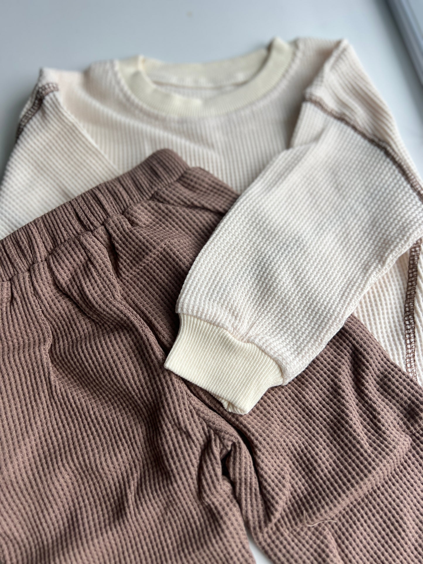 Beige/Coffee Long Sleeve Shirt and Pants Set