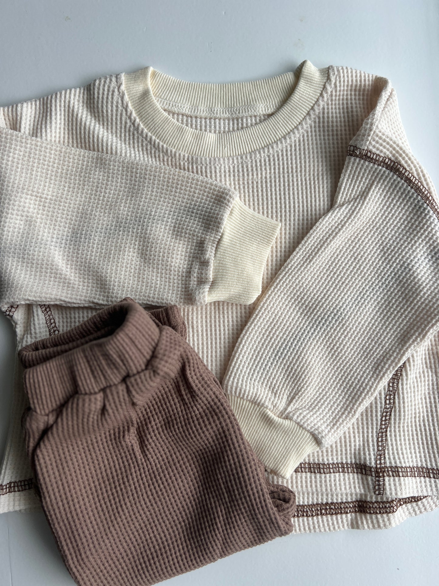 Beige/Coffee Long Sleeve Shirt and Pants Set