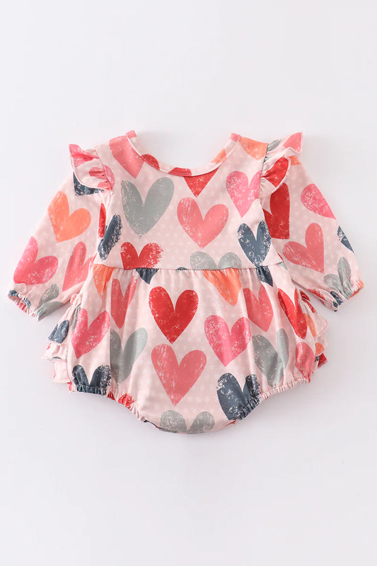 Heart Print Bubble Romper