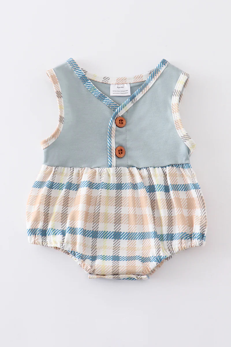 Blue Plaid Baby Boy Romper