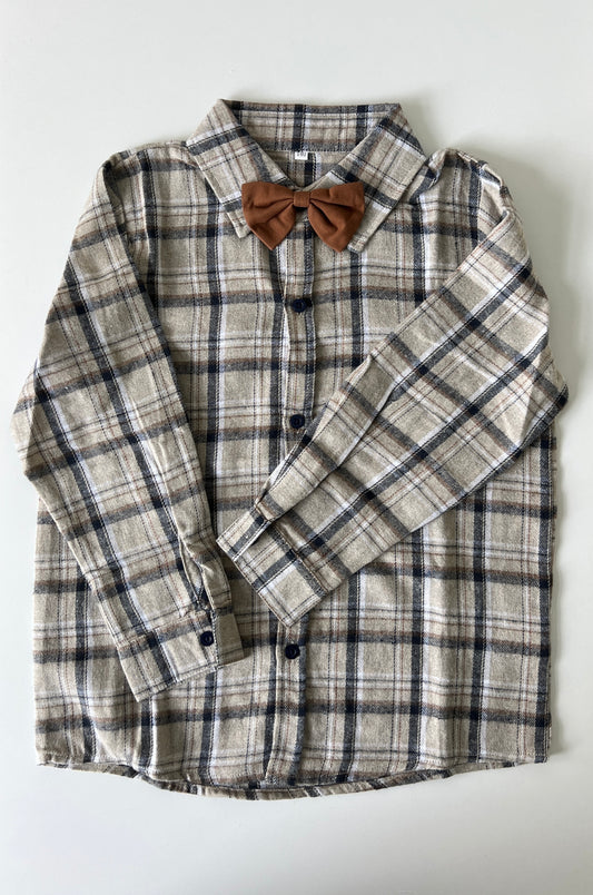 Coffee/Navy Plaid Long Sleeve Shirt