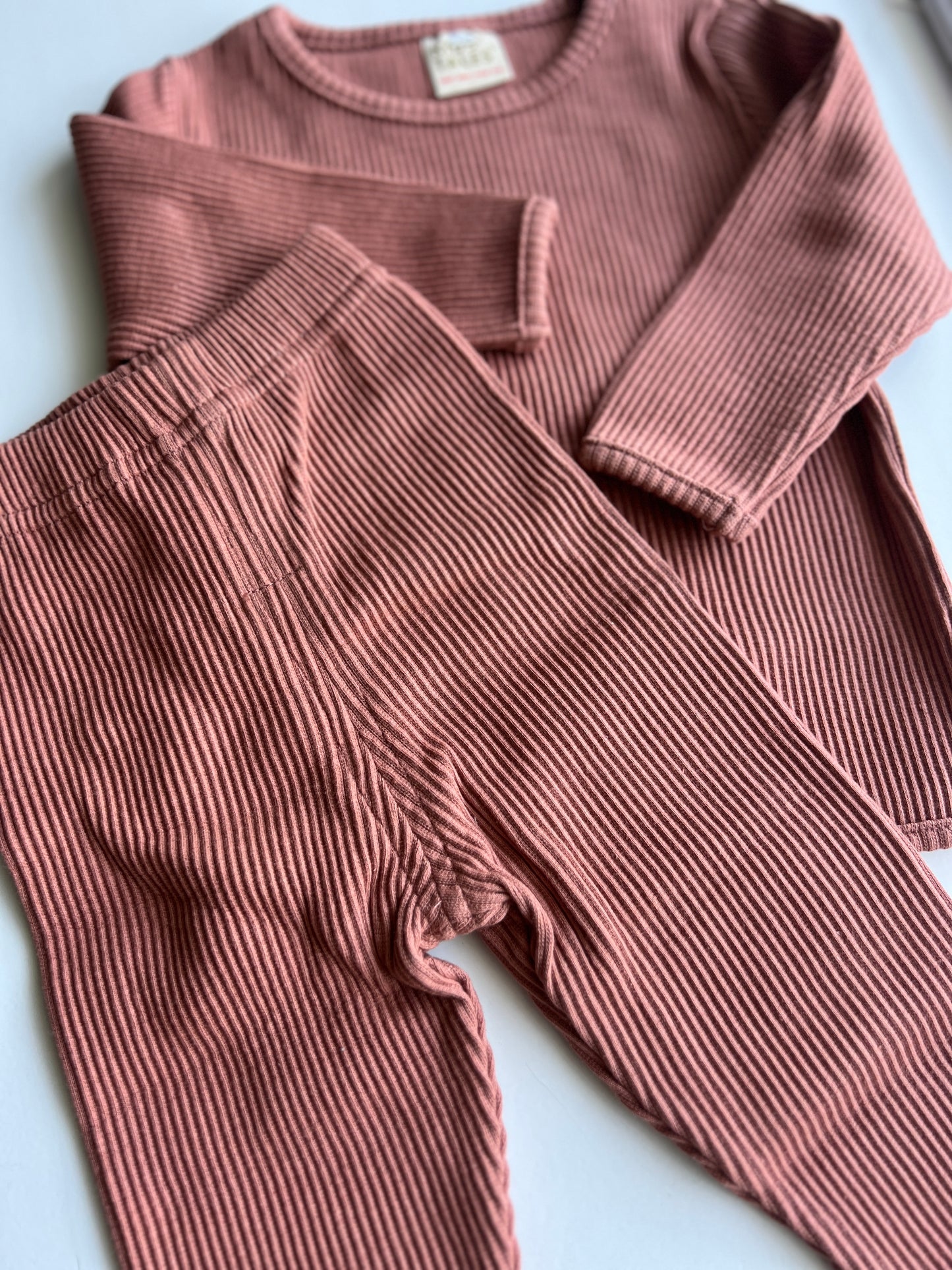 Solid Color Ribbed Pajama Set