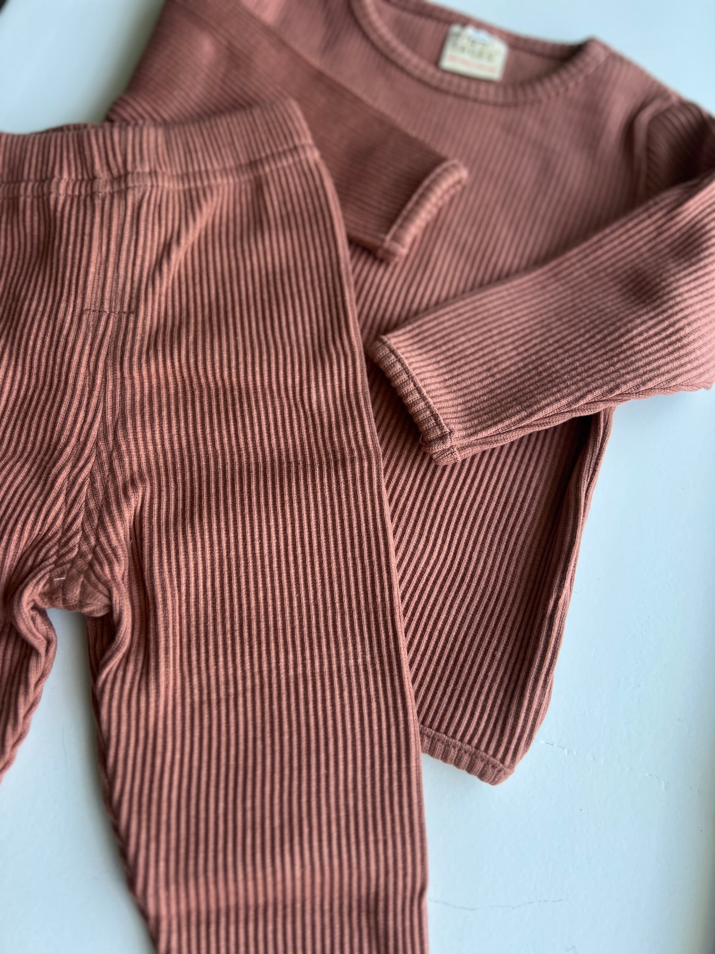 Solid Color Ribbed Pajama Set