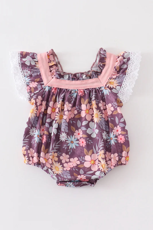 Purple Floral Bubble Romper